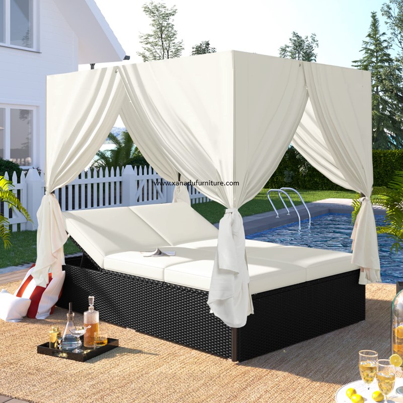 XND-011 Outdoor PE Rattan Square Daybed (Sunbed) With Tent