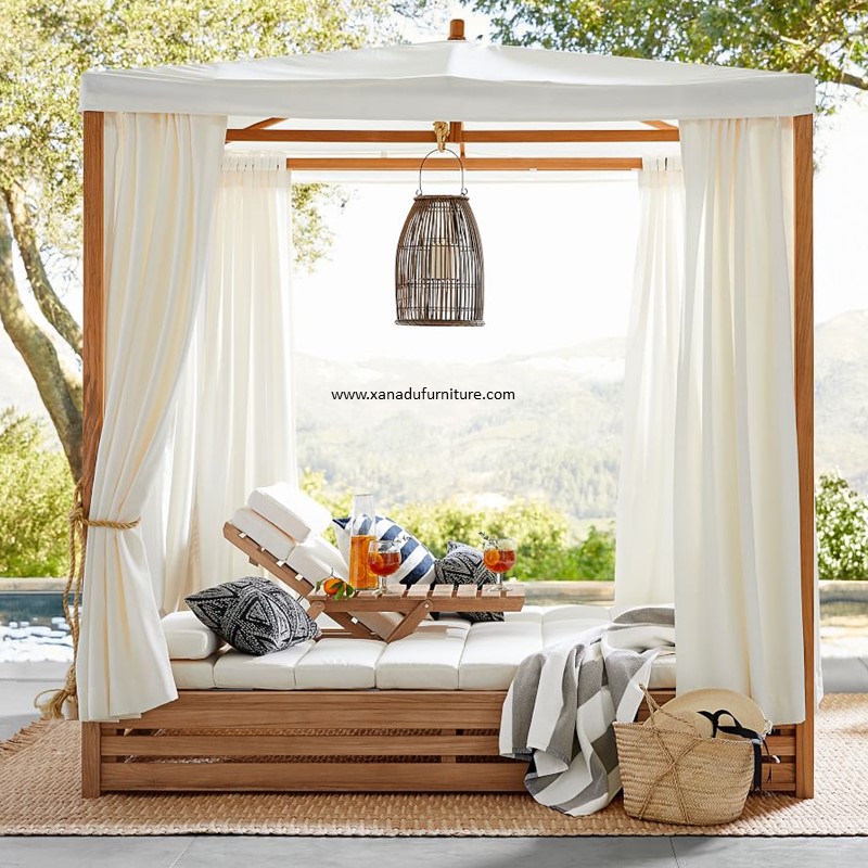 XND-005 Outdoor Teak Solid Wood Square Daybed (Sunbed) With Tent